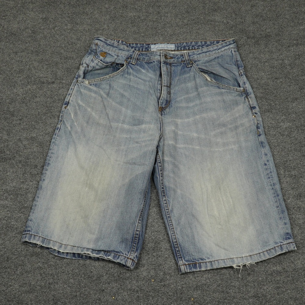 Vintage Rocawear Jeans Shorts Men 38 Light Blue Baggy Y2K Embroidered Streetwear